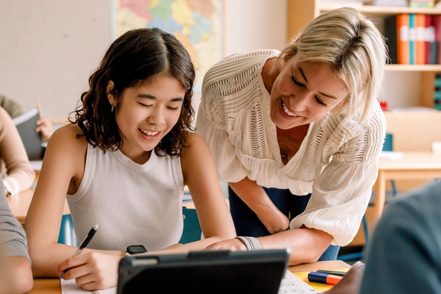 teacher and student at school