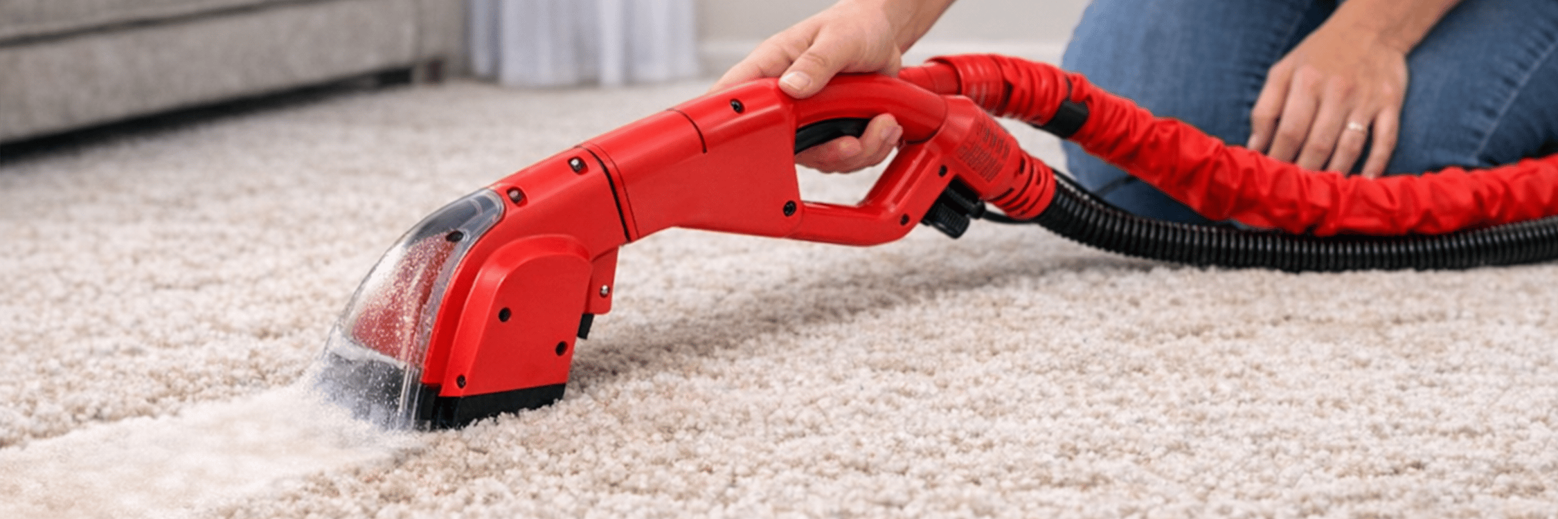 upholstery tool cleaning a spot on the carpet