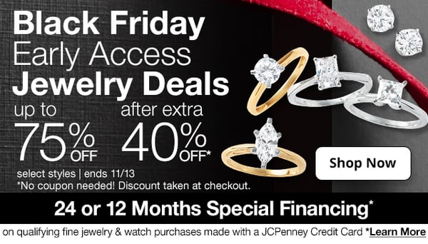 Save up to 75% off plus an extra 40% off during JCPenney's Black Friday Early Access Jewelry Sale