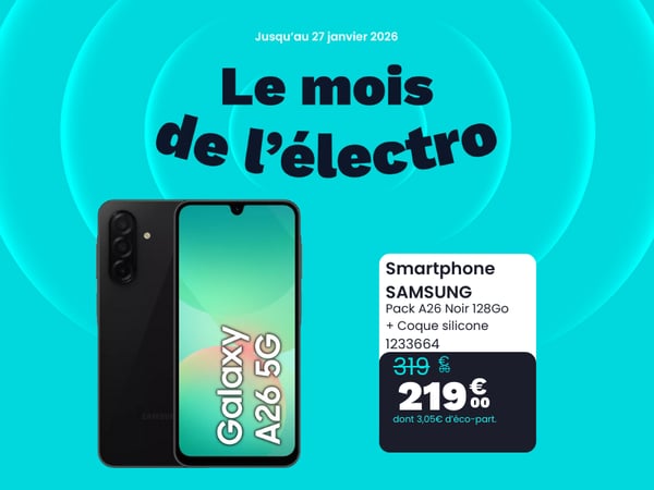 Smartphone SAMSUNG Pack A26 Noir 128Go + Coque silicone