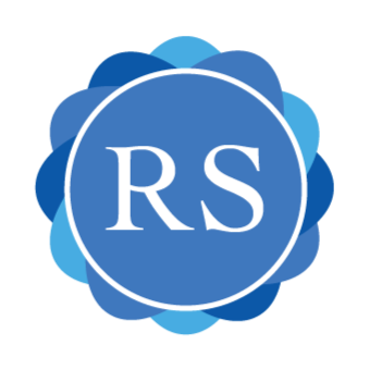 A round blue logo with floral edging and the letters "R" and "S" in the middle in white.