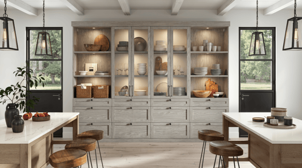 UP TO 15% OFF SELECT FINISHES kitchen pantry custom cabinetry with two islands