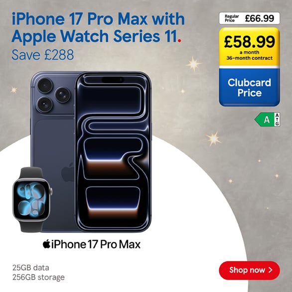 Save on iPhone bundles with Christmas deals that sparkle at Tesco Mobile, Shop now!