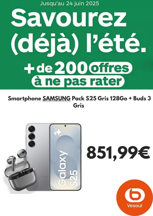 Smartphone SAMSUNG Pack S25 Gris 128Go + Buds 3 Gris