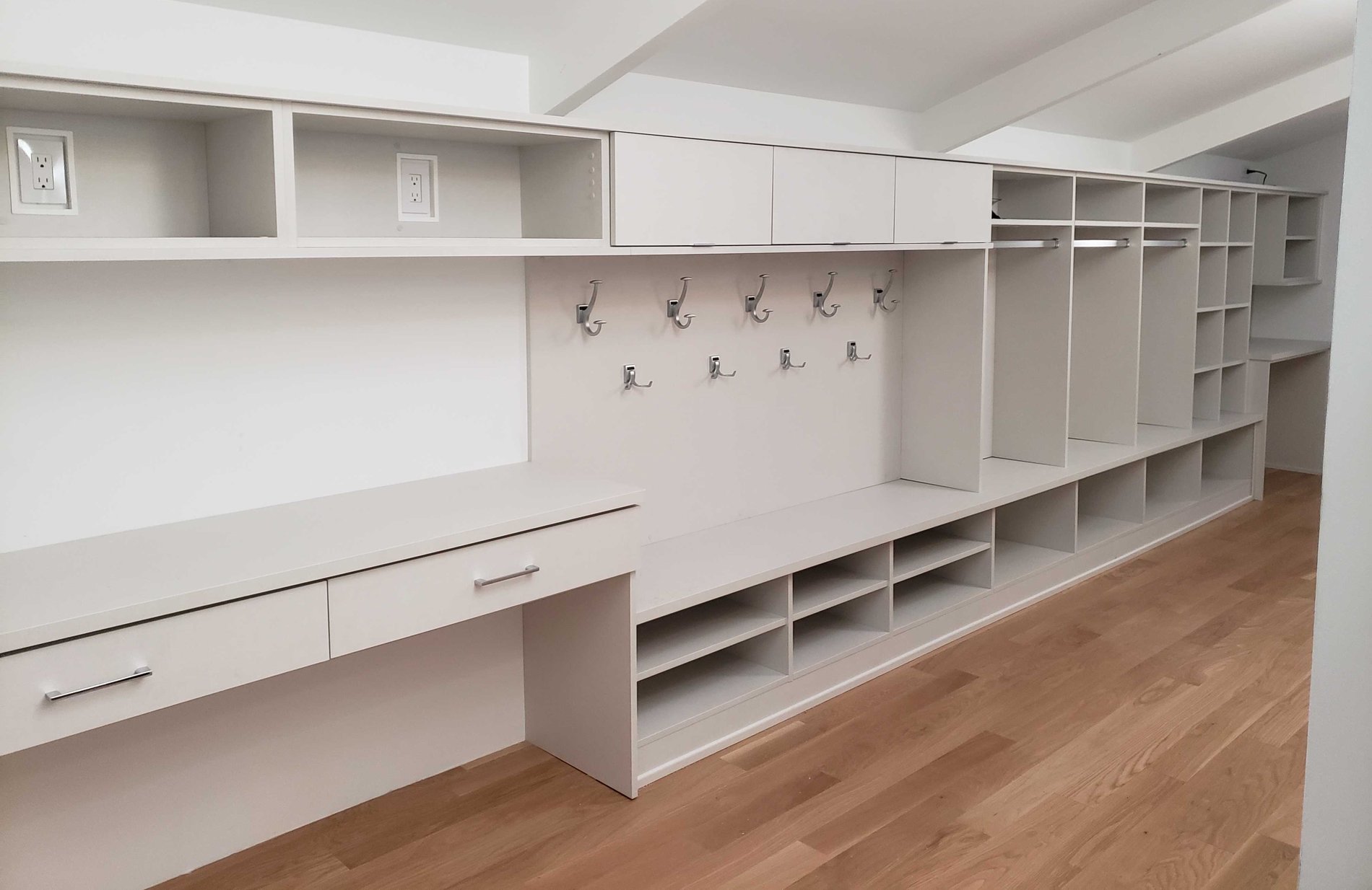 Practical entryway storage Custom built entryway storage