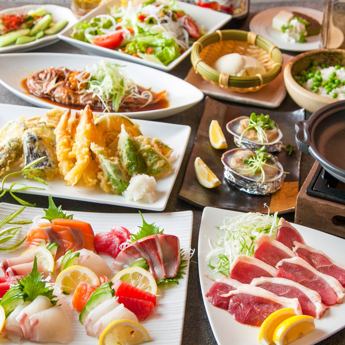 凜花コース■3時間飲み放題■豪華天ぷらとローストビーフ 牛タン付き最上級プラン【12品4980円】