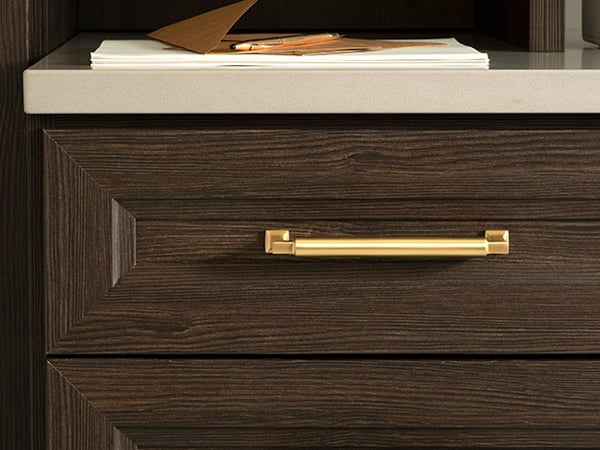 Close up of custom closet cloth pull drawers and shoe rack