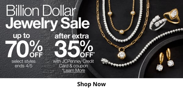 Save up to 70% off plus an extra 30% off during JCPenney's Billion Dollar Jewelry Sale