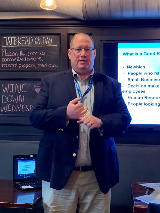 Our agency's personal financial specialist, Andy Heinz, speaking at the Westfield BNI chapter meeting