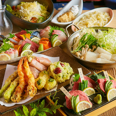 絢爛コース■3時間飲み放題■和牛牛刺し3種盛りと高級海鮮寄せ鍋付きで豪華絢爛!【11品5980円】