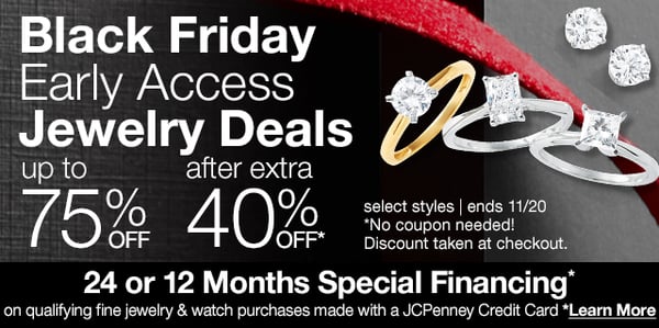 Save up to 75% off plus an extra 40% off during JCPenney's Black Friday Early Access Jewelry Sale