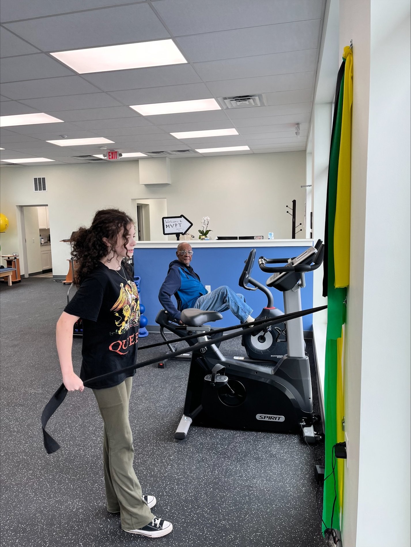 MVPT Physical Therapy East Longmeadow MA patient care area with equipment and patient care in action