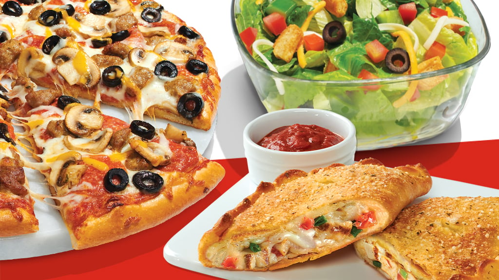 Papa Murphys lunch specials include pizza slices, calzones with marinara dipping sauce, and salads.