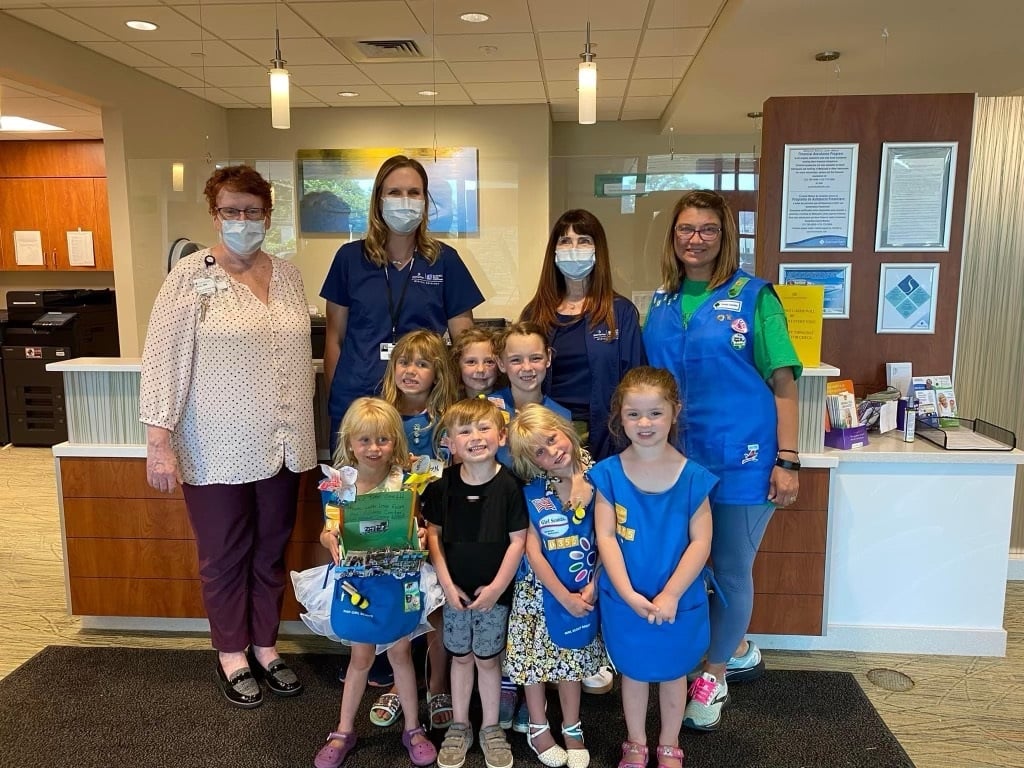 My girl scout troop 60355 Adams Center made key chains and bracelets to donate to Cancer Center in Watertown NY with inspirational sayings on them for the patients.