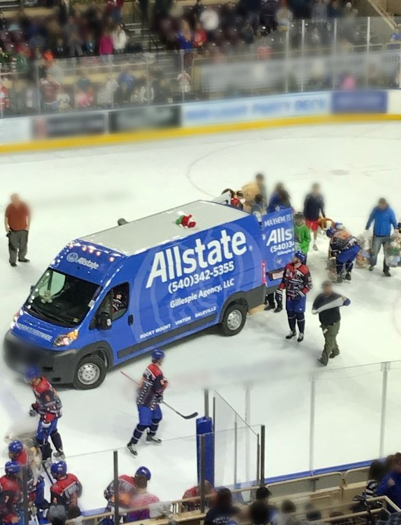 We are excited to sponsor our local Southern Professional Hockey League team, the Roanoke Railyard Dawgs, and the Teddy Bear Toss for homeless shelters, orphanages, childrens hospitals, etc.