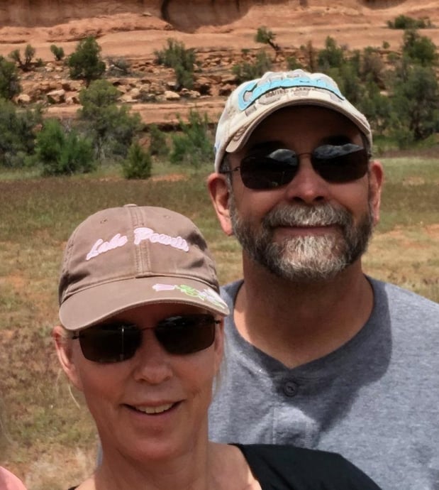 Camping in the desert -- this is me and my husband in our natural state! Just love the sandstone cliffs!