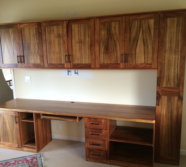 Koa Home Office Large Koa veneer desk and cabinetry