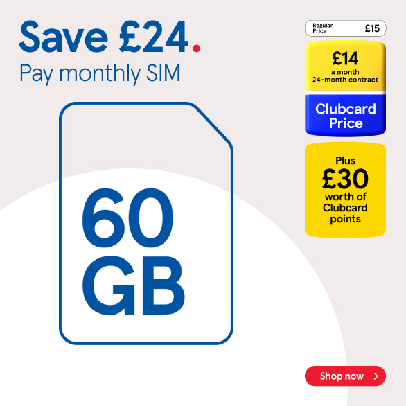 Get a £30 worth of Clubcard points with frozen Clubcard prices at Tesco Mobile, Shop now!