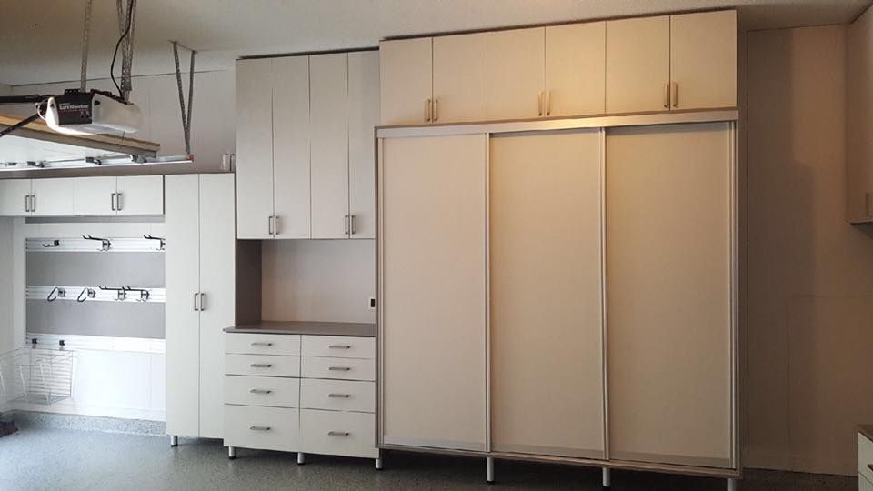 Sleek White Garage Storage White with aluminum garage storage with sliding doors