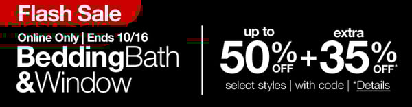 Save up to 50% off plus an extra 35% off during JCPenney's Bedding Bath & Window Flash Sale