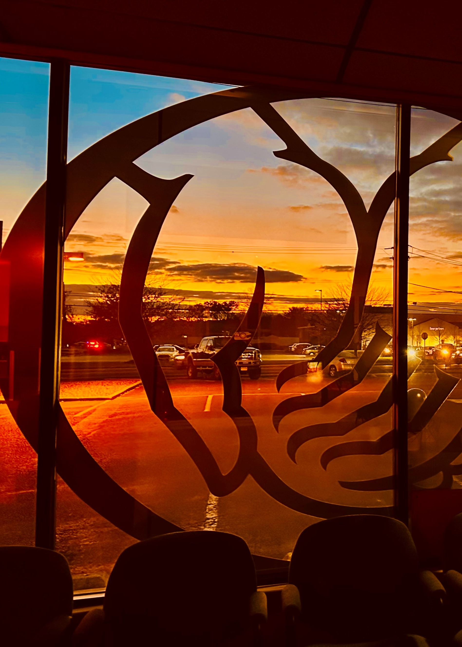 Winter Sunset through the office window