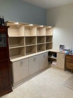 Home Office Office organization with lighting and cubbies.