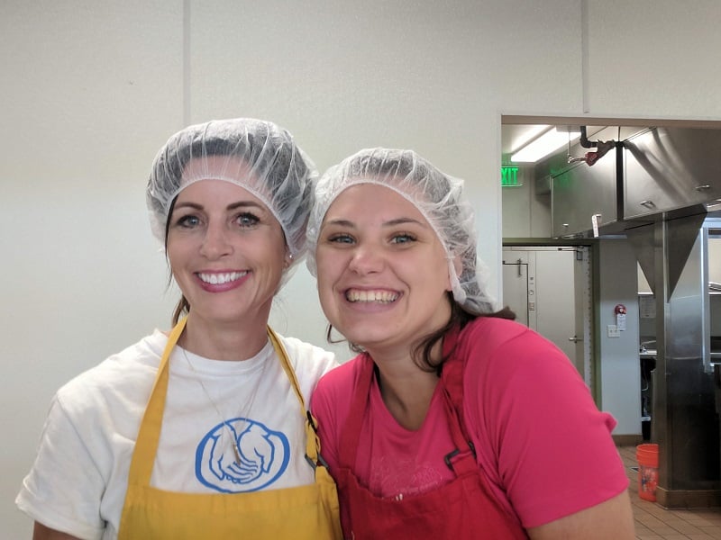 Serving lunch at the homeless shelter.
