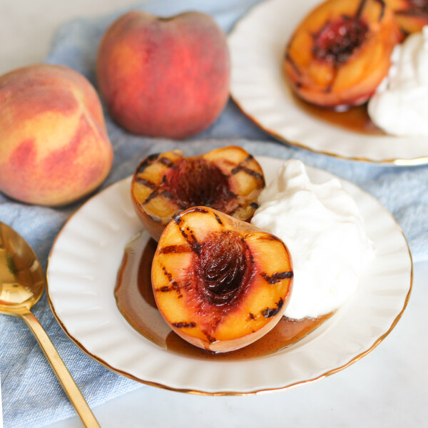 grilled peaches with honey balsamic glaze and whipped cream