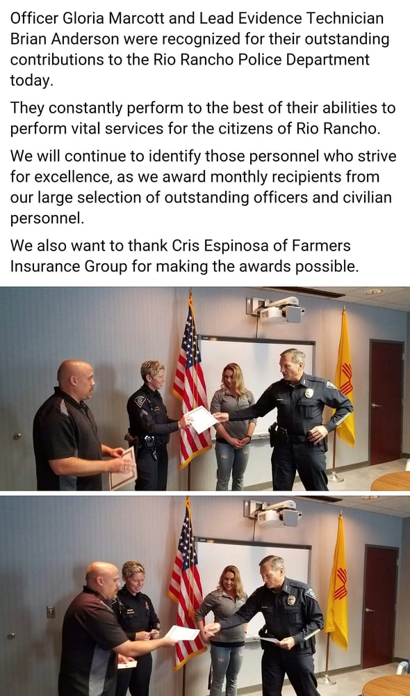 November Rio Rancho Police Department Recognition of the month