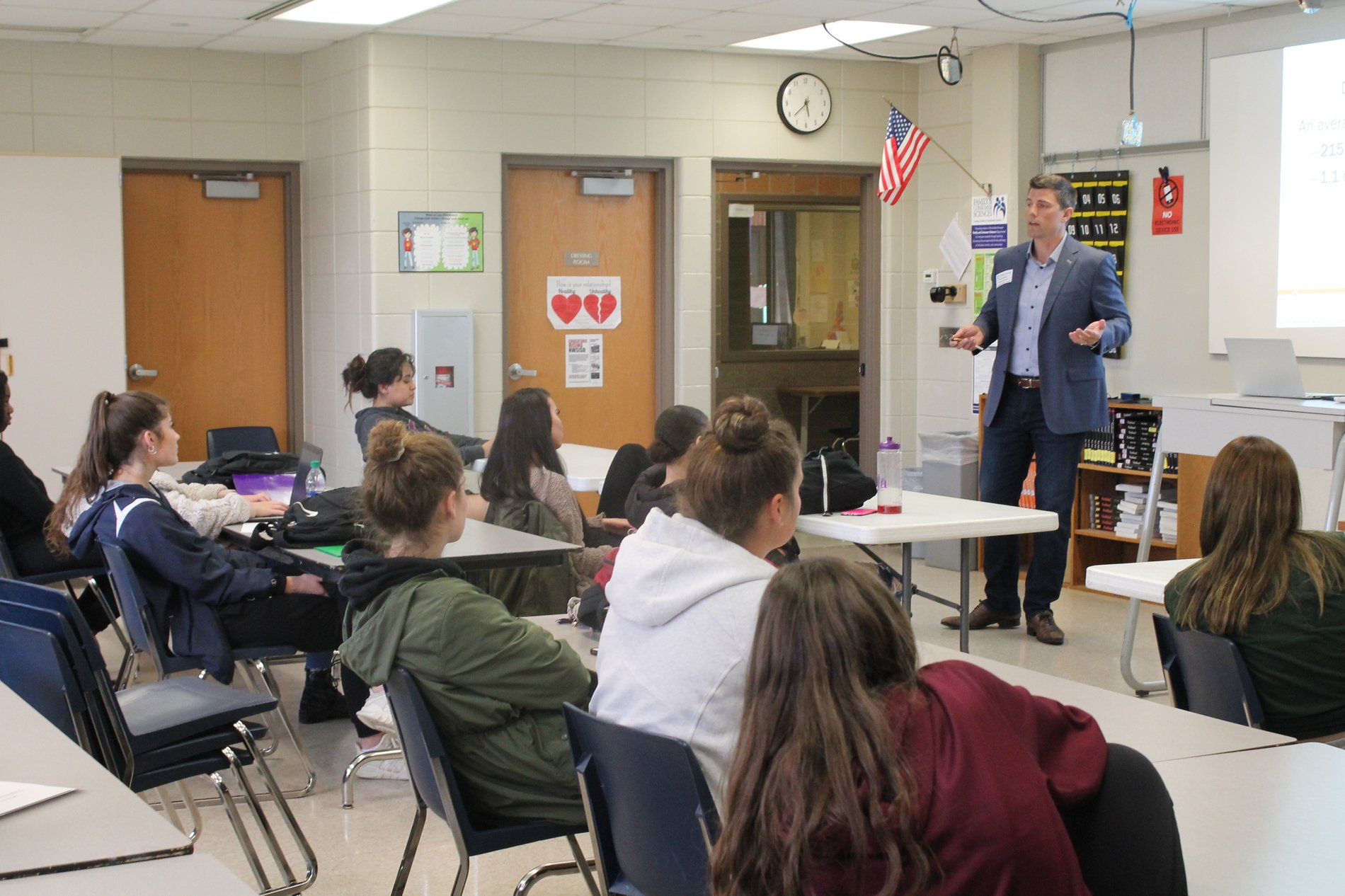 Greg Sniezek visiting a classroom for BestPrep. He has spoke in Buffalo, Osseo, Champlin, Rogers and Saint Michael/Albertville high school classrooms in the last few years.