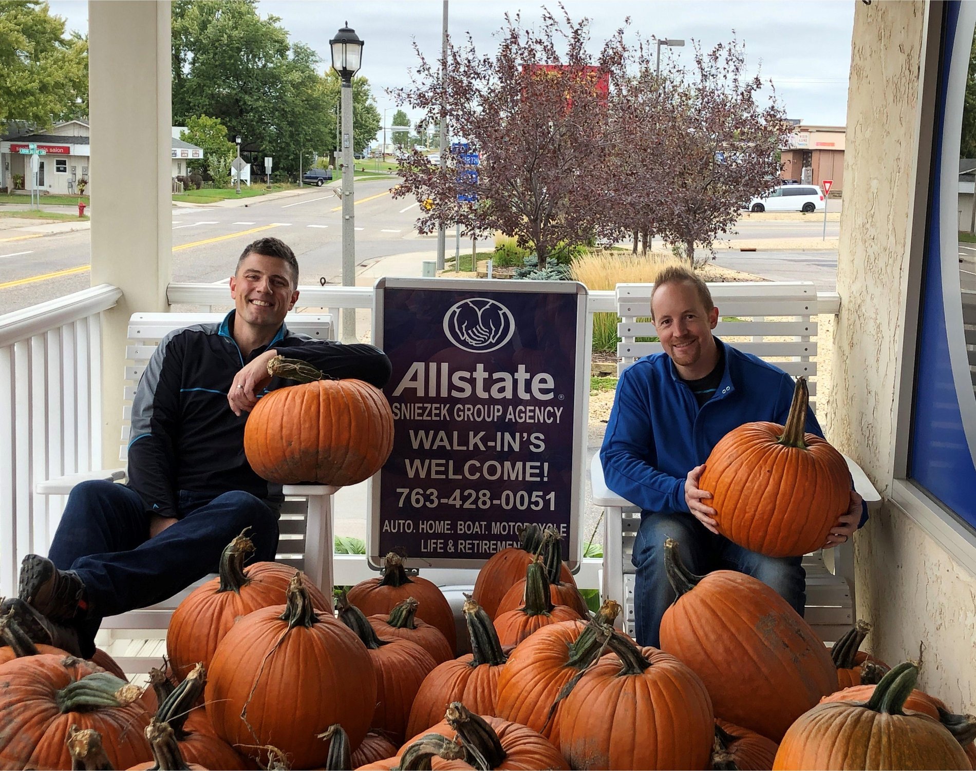 Agency Owner Greg Sniezek and one of our wonderful agents, Matt Gamm, during our annual pumpkin giveaway