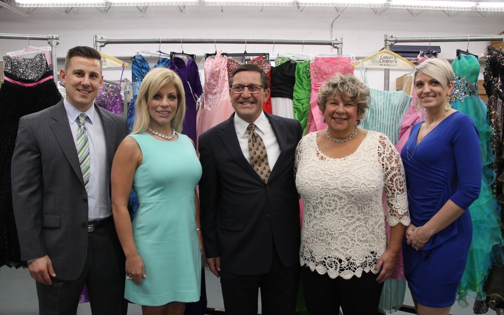 The owners of Colvin Cleaners along with Janet Snyder from Kiss 98.5, and myself. We did a press conference for the kick off of the 2017 Gowns For Prom.