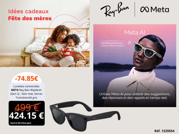 Lunettes connectées META Ray-Ban Wayfarer (Gen 2) - Noir mat, Verres Transitions® gris