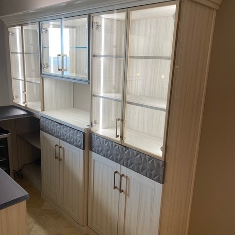 Wine Bar with Glass Doors ; Accent Lighting and Paneling Wine Bar with Glass Doors ; Accent Lighting and Paneling