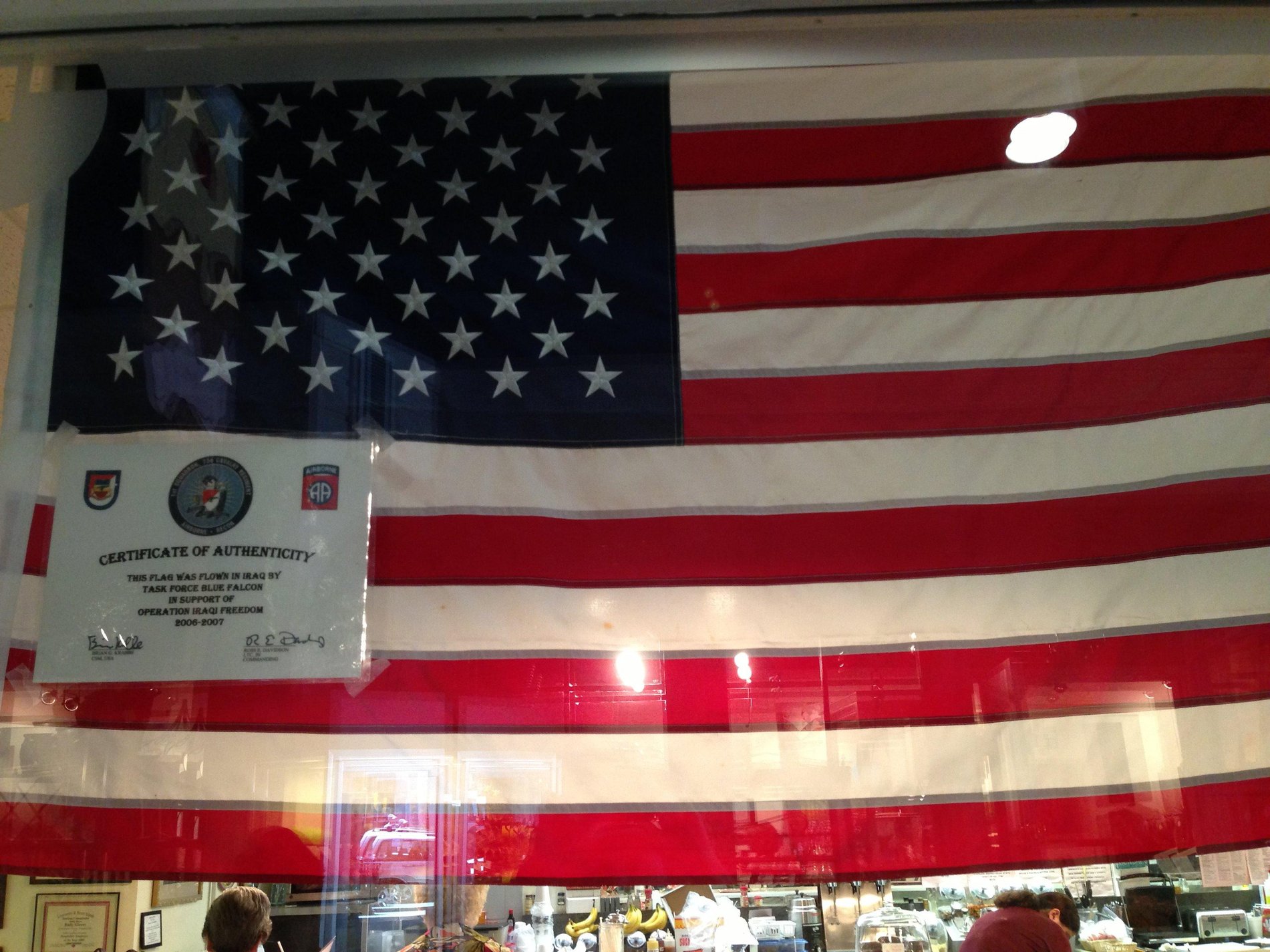 Our country's beautiful banner which flew in Iraq. We strongly support our troops and their mission.