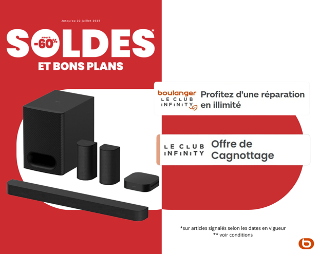 Profitez des soldes et bons plans chez Boulanger Bordeaux Mérignac sur les barres de son du 25/06 au 22/07