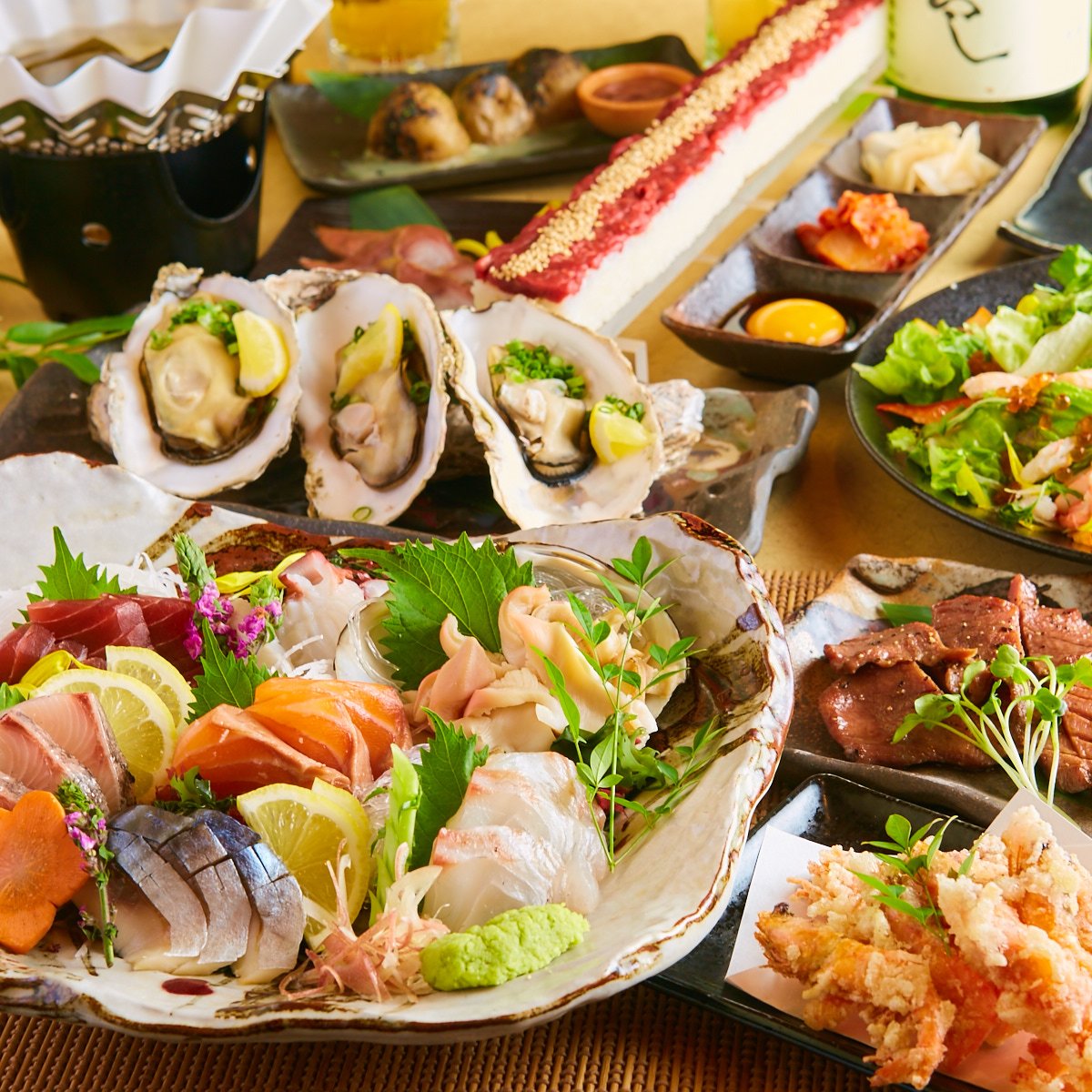 ■凜-rin■牛ハラミ&いきいき鶏グリルやユッケ寿司付!肉料理堪能コース【3時間飲み放題付】9品 3980円