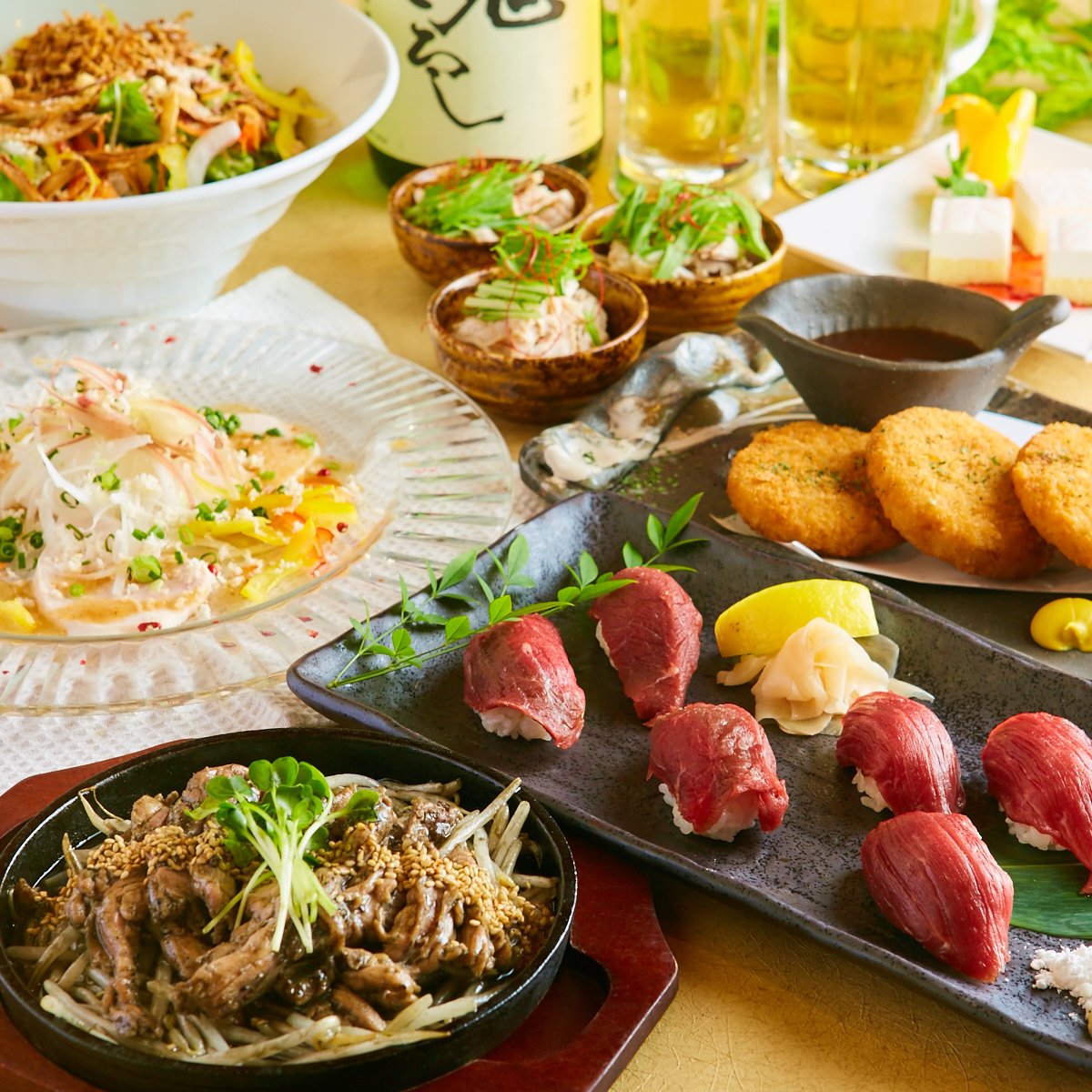 ●松-matsu●人気の肉寿司お試し!絶品創作和食で彩るスタンダードコース《2.5時間飲み放題付》7品4000円