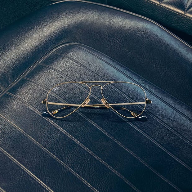 Ray-Ban eyeglasses on tray
