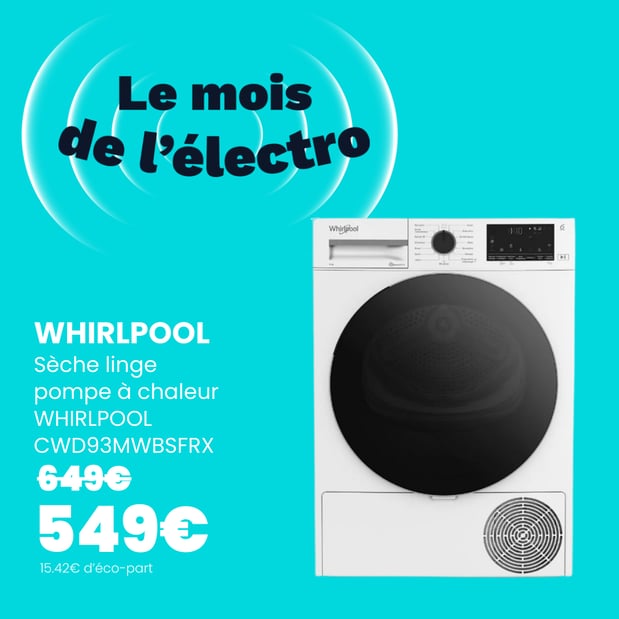 Sèche linge pompe à chaleur WHIRLPOOL CWD93MWBSFRX