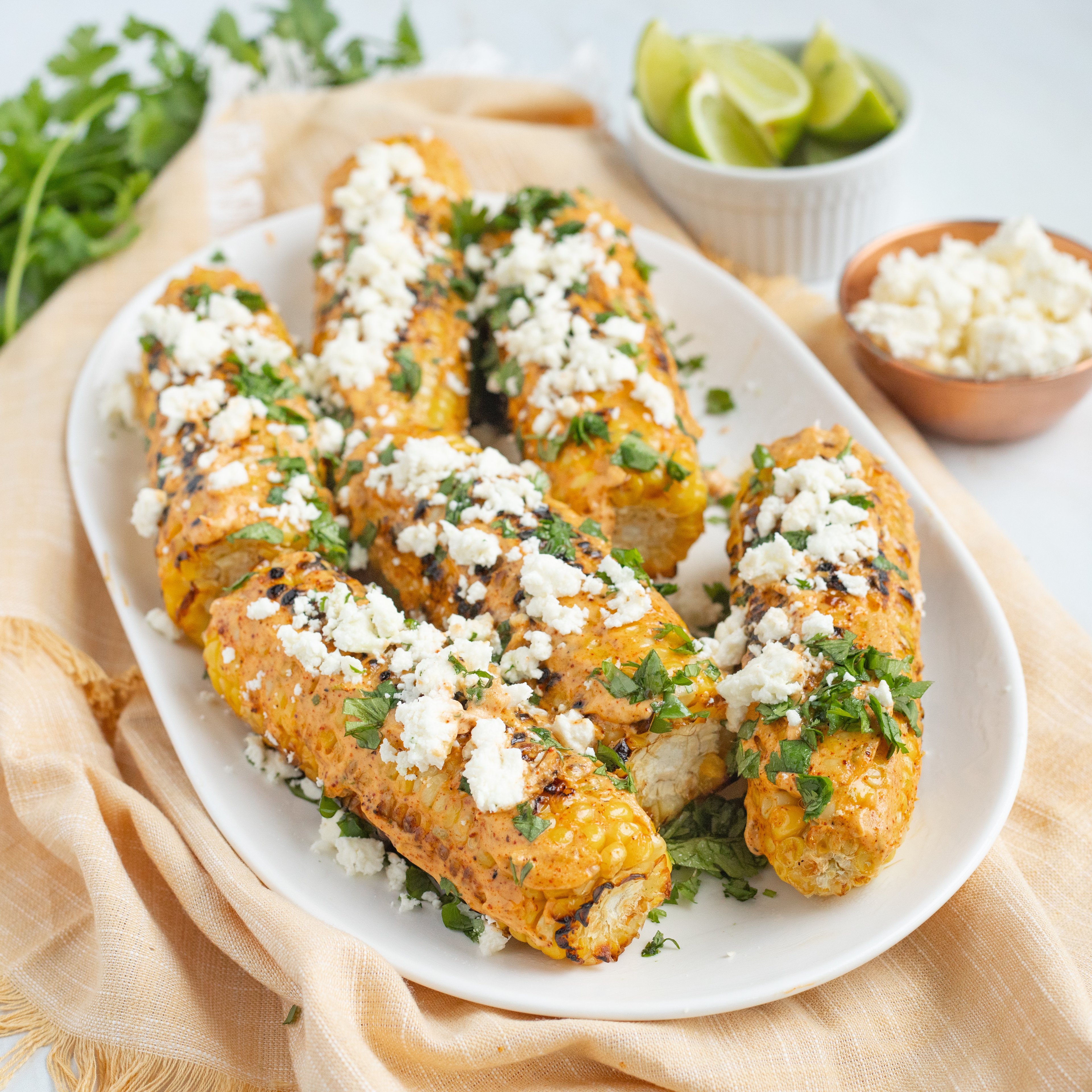 Grilled Corn on the Cob with Chili Lime Mayo Feta Cheese and Cilantro