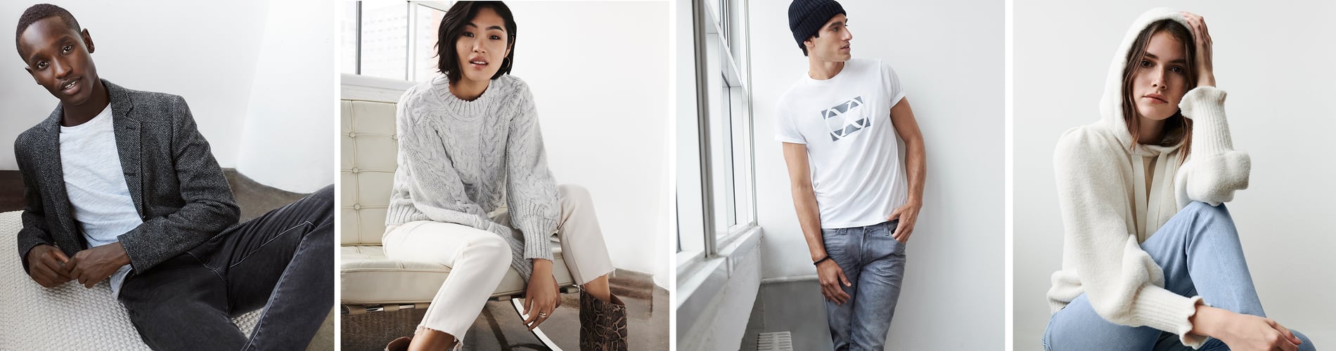 Women and men wearing Express jeans.