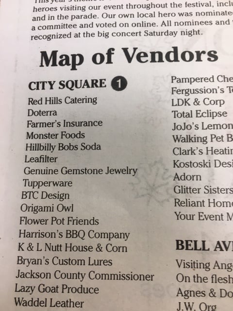 Map of Vendors for fall festival