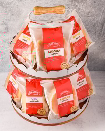 Tower of individually packed Red Ribbon mamons