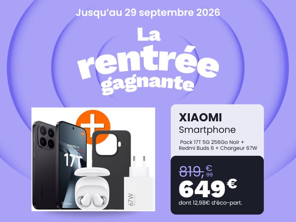 Smartphone XIAOMI Pack 17T 5G 256Go Noir + Redmi Buds 6 + Chargeur 67W
chez boulanger lyon cordeliers