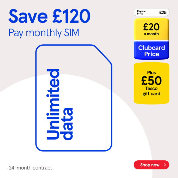 Get a £50 Tesco gift card with frozen Clubcard prices at Tesco Mobile, Shop now!
