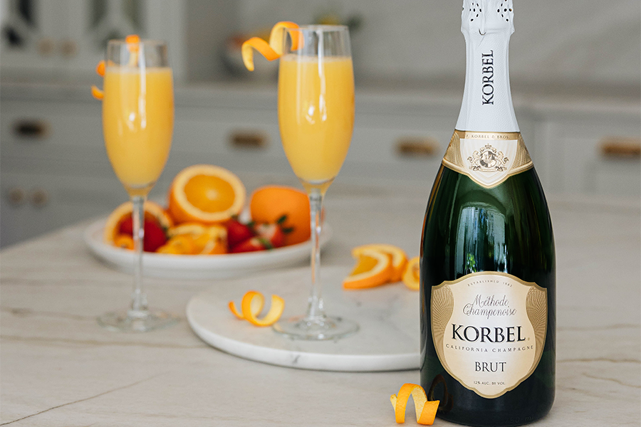 korbel california champagne on a counter