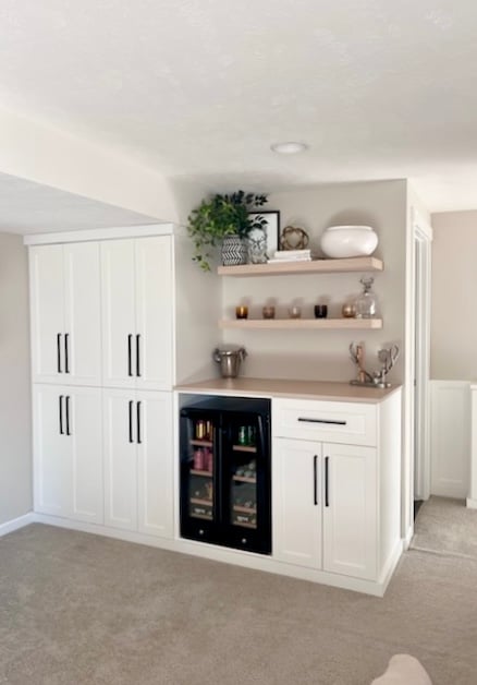 Wine Bar with floating shelves Wine Bar with shaker style doors and floating shelves