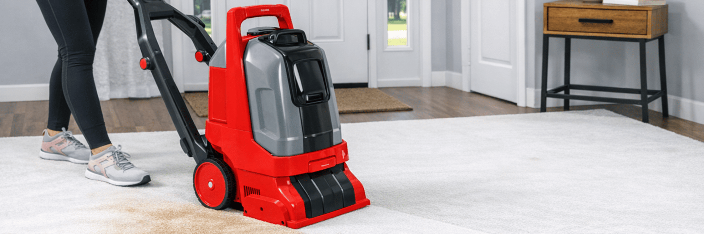 cleaning a dirty carpet with a carpet cleaning rental