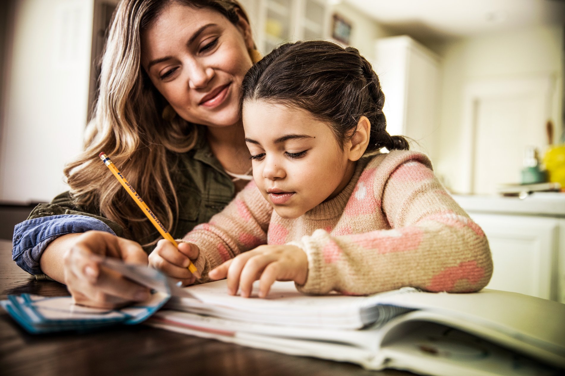 Mom and daughter doing homework